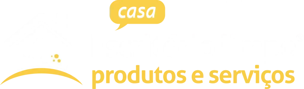 Logo for &ldquo;Escrit&oacute;rio Limpo casa produtos e servi&ccedil;os&rdquo; featuring a house icon and a yellow speech bubble with "casa"&mdash;designed to support your brand&rsquo;s google optimization and strengthen 3pack optimization visibility.