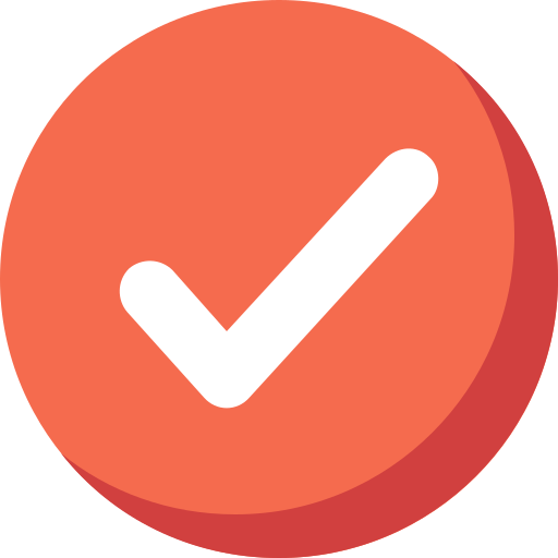 Illustration of a checkmark in a red circle representing successful SEO strategies and optimization for pet groomers on Google My Business.